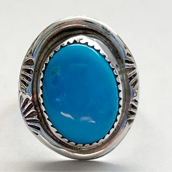 Vintage Clayton Tom Navajo Turquoise Sterling Silver Ring - Picture 3 of 15